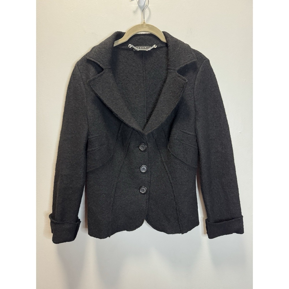 KOAN Blazer Jacket Women's 42 Black 100% Wool Button Front